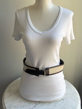 J.Crew Woven Canvas Belt Navy Leather Trim Gold Buckle Size Small NWT